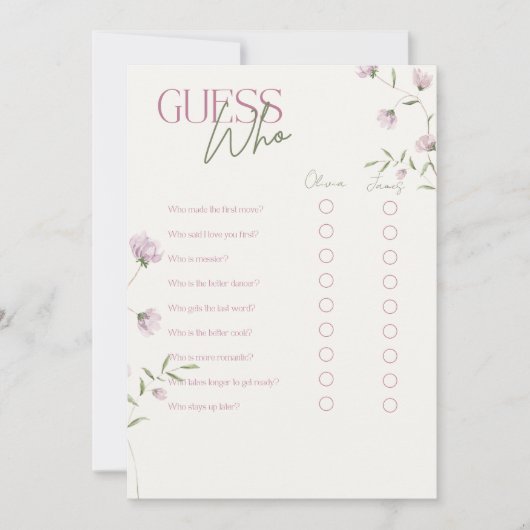 Invitation Jeu de devinette florale minimal pour mariage (Devant)