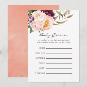 Invitation Jeu de devinette pour baby shower floral pêche et 