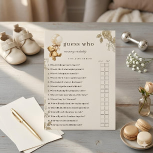 Invitation Jeu de devinette pour Baby Shower Teddy Bear, neut