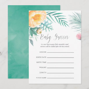 Invitation Jeu de devinette pour Baby Shower Tropical Mint Fl