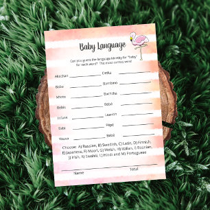 Invitation Jeu de douche de langage de bébé flamant rose rayé
