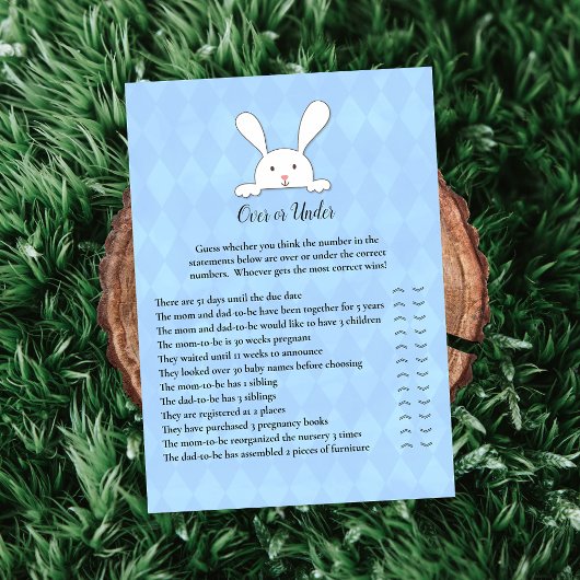 Invitation Jeu de douche de lapin blanc Bunny Blue Over Under