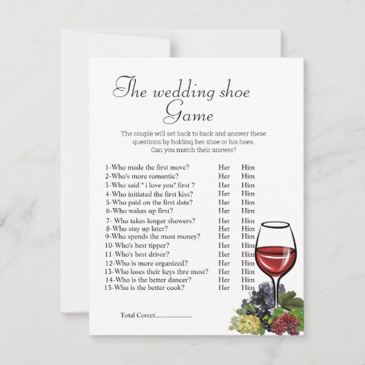 Invitation Jeu de douche nuptiale, le jeu de chaussure de mar (Devant)