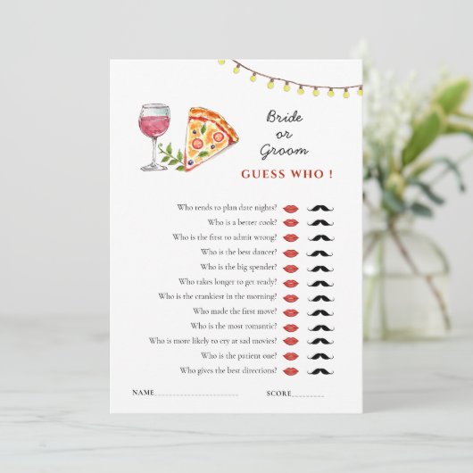 Invitation Jeu de douche 'Pizza et Amour 'Devinez qui'  (Debout devant)