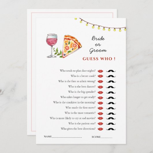 Invitation Jeu de douche 'Pizza et Amour 'Devinez qui'  (Devant / Derrière)