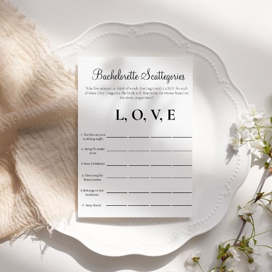 Invitation Jeu de fête de Bachelorette Scattegories