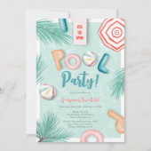 Invitation Jeu de fête de la piscine d'été amusant aquarelle  (Devant)