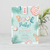 Invitation Jeu de fête de la piscine d'été amusant aquarelle  (Debout devant)