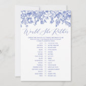 Invitation Jeu de Fête de Mariage "Fleur Bleue" : "Préférerai (Devant)