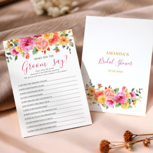 Invitation Jeu de fête de mariage Fleurs Citron Brillantes Fe