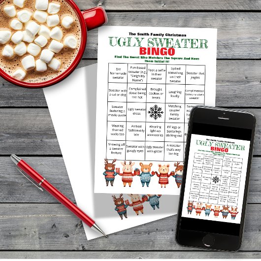 Invitation Jeu de fête de Noël Bingo-Ugly Sweater