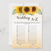 Invitation Jeu de Fête des mariées A-Z Mariage de tournesol (Devant)