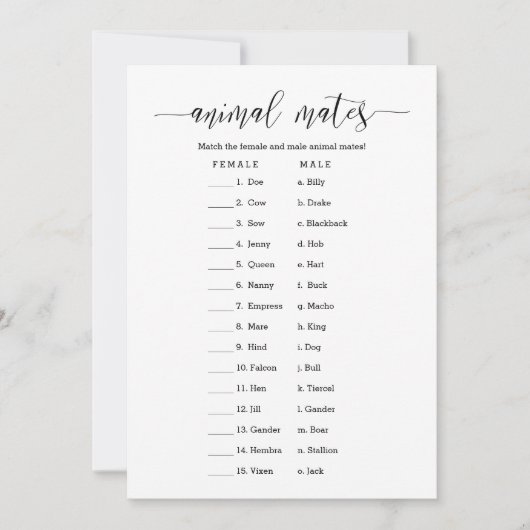 Invitation Jeu de Fête des mariées Animal Mates (Devant)