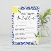 Invitation Jeu de Fête des mariées au citron floral méditerra (Debout devant)