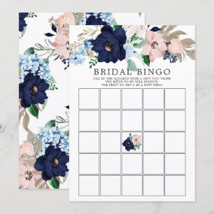 Invitation Jeu de Fête des mariées BINGO Floral Navy & Blush