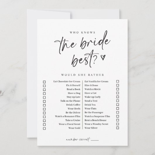 Invitation Jeu de Fête des mariées Décontractée moderne lui p (Devant)