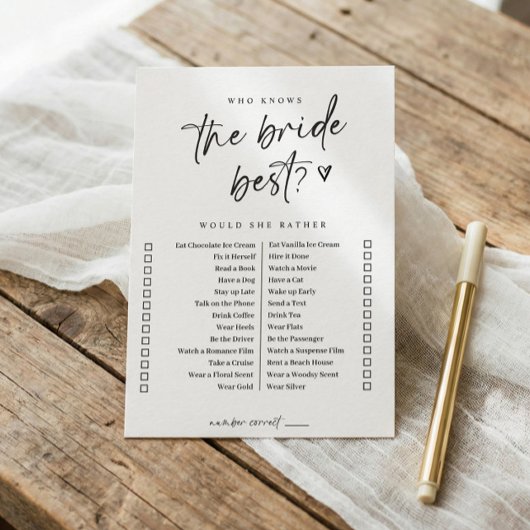 Invitation Jeu de Fête des mariées Décontractée moderne lui p