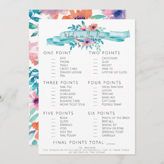 Invitation Jeu de Fête des mariées Florale Rose bleu (Devant / Derrière)