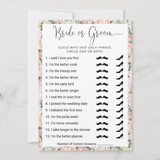 Invitation Jeu de Fête des mariées Qui connaît le plus le cou (Devant)