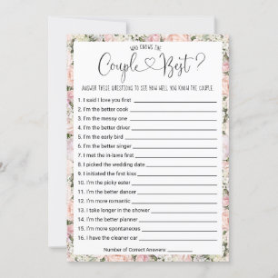 Invitation Jeu de Fête des mariées Qui connaît le plus le cou