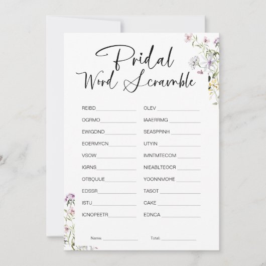 Invitation Jeu de Fête des mariées Word Scramble (Devant)