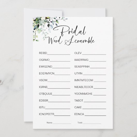 Invitation Jeu de Fête des mariées Word Scramble (Devant)
