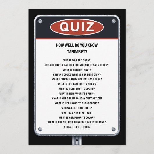 Invitation Jeu de fête quiz avec panneau de signalisation (Devant)