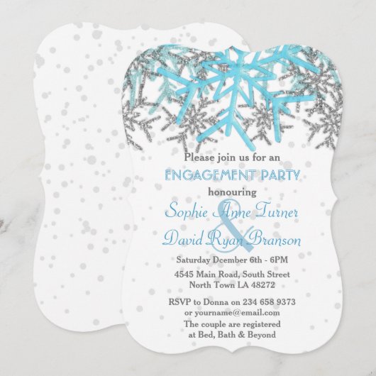 Invitation Jeu de fiançailles d'hiver Silver Blue (Devant / Derrière)