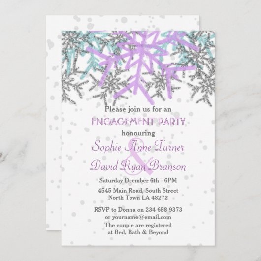 Invitation Jeu de fiançailles violet en argent d'hiver (Devant / Derrière)