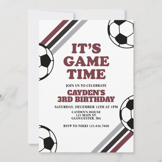 Invitation Jeu de football Heure Anniversaire (Devant)