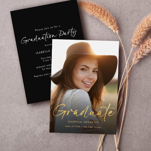 Invitation Jeu de graduation de la photo de Script Gold moder
