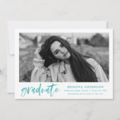 Invitation Jeu de graduation du script de pinceau turquoise (Devant)