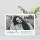 Invitation Jeu de graduation du script de pinceau turquoise (Debout devant)