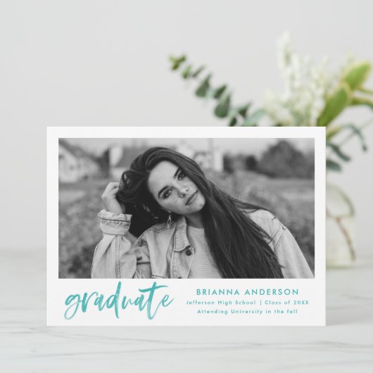 Invitation Jeu de graduation du script de pinceau turquoise (Debout devant)