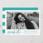 Invitation Jeu de graduation du script de pinceau turquoise (Devant / Derrière)