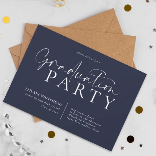 Invitation Jeu de graduation en typographie moderne Marine Bl
