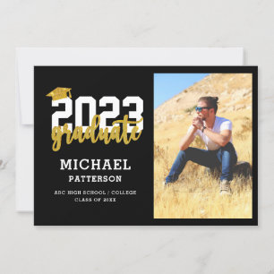 Invitation Jeu de graduation photo Black Gold moderne