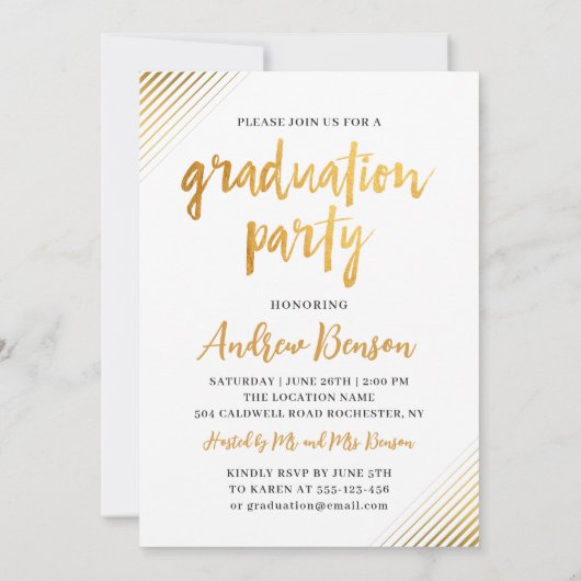 Invitation Jeu de graduation photo de script Black & Gold mod (Dos)