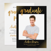 Invitation Jeu de graduation photo de script Black & Gold mod (Devant / Derrière)