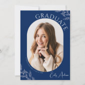 Invitation Jeu de graduation photo moderne Leaf Navy Blue 2 (Devant)