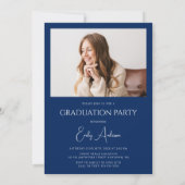 Invitation Jeu de graduation photo moderne Leaf Navy Blue 2 (Dos)