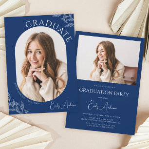Invitation Jeu de graduation photo moderne Leaf Navy Blue 2