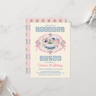 Invitation Jeu de Mahjong pour filles avec des chiens pour un