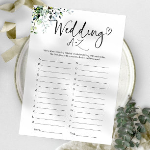 Invitation Jeu de mariage de A à Z pour la fête de fiançaille