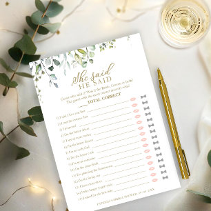 Invitation Jeu de mariage floral 'Il a dit, elle a dit' 