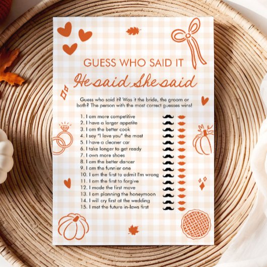 Invitation Jeu de mariage Orange Fall He Said She Said Bride