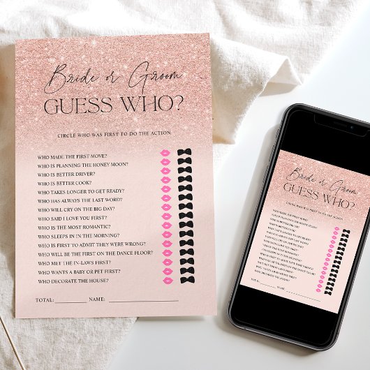 Invitation Jeu de mariage rose gold ombré rose guess