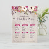 Invitation Jeu de mariage rustique pour Baby Shower Qu'est-ce (Debout devant)