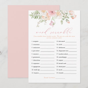 Invitation Jeu de mots mêlés de mariage floral rose Jane Blus