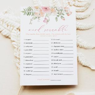 Invitation Jeu de mots mêlés de mariage floral rose Jane Blus